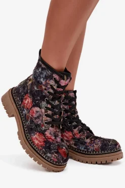 Outlet Artiker Wzorzyste Botki Damskie Ocieplane 57C1054 Czarne Czarny