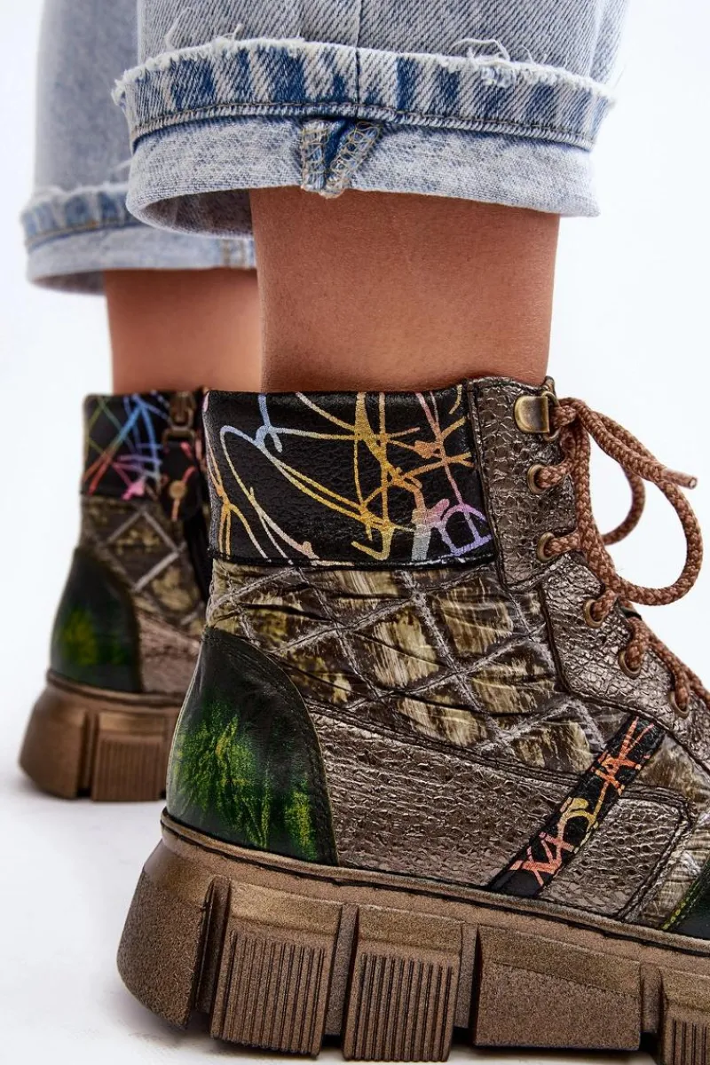 Botki Maciejka|Botki Skórzane>Maciejka Wzorzyste Botki Damskie Skórzane 06145-24 Oliwkowe