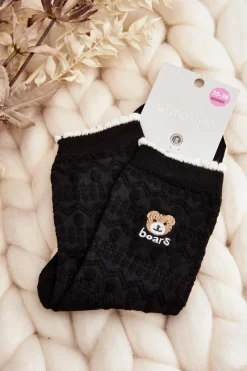Sale Aura.via Wzorzyste Damskie Skarpety Z Misiem Czarne Czarny