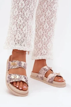 Sale Wzorzyste Klapki Damskie Na Platformie Beżowe Sorina Damskie Klapki Na Platformie|Klapki Damskie Klasyczne