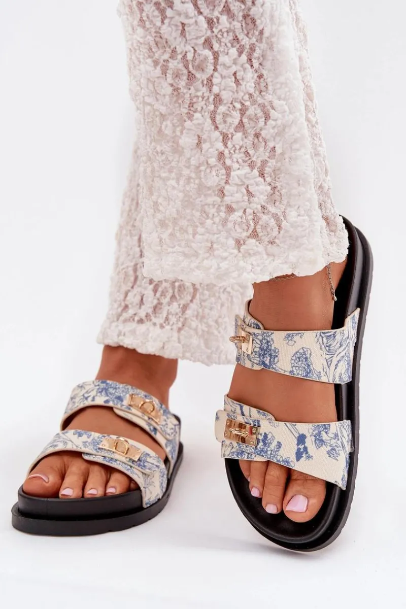 Hot Boto Wzorzyste Klapki Damskie Na Platformie e Sorina Niebieski