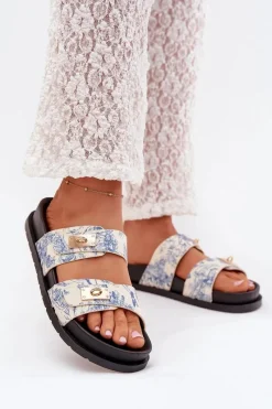 Hot Boto Wzorzyste Klapki Damskie Na Platformie e Sorina Niebieski