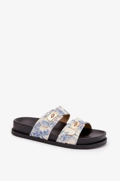 Hot Boto Wzorzyste Klapki Damskie Na Platformie e Sorina Niebieski