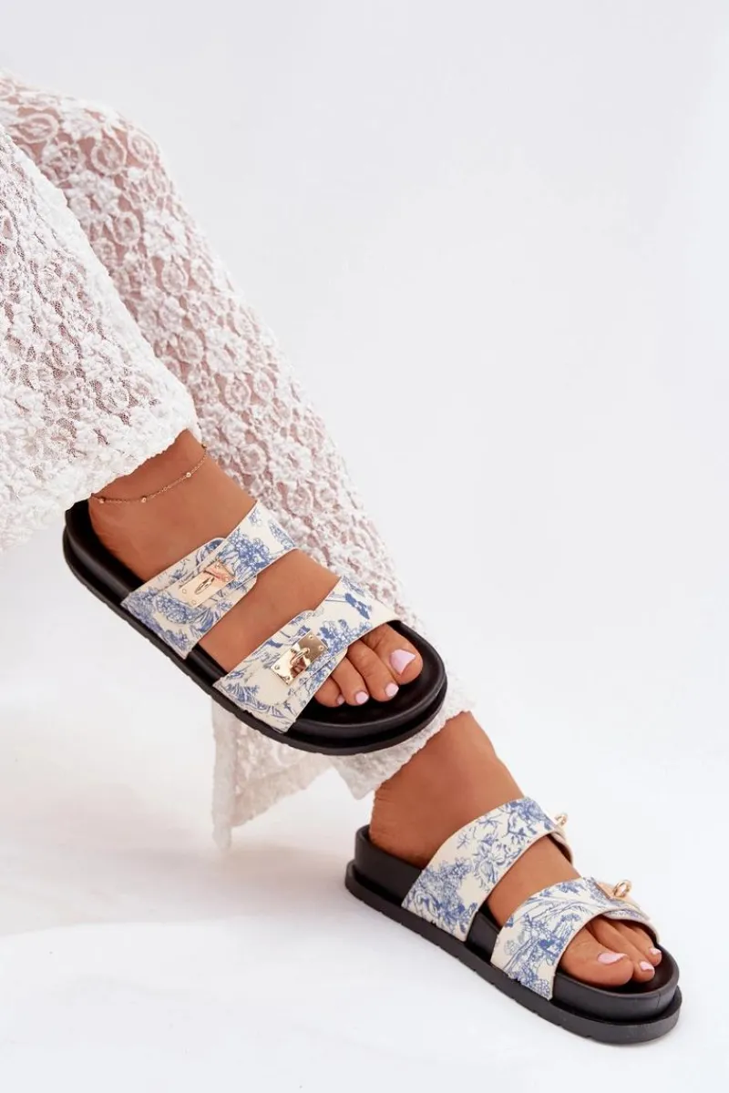 Hot Boto Wzorzyste Klapki Damskie Na Platformie e Sorina Niebieski