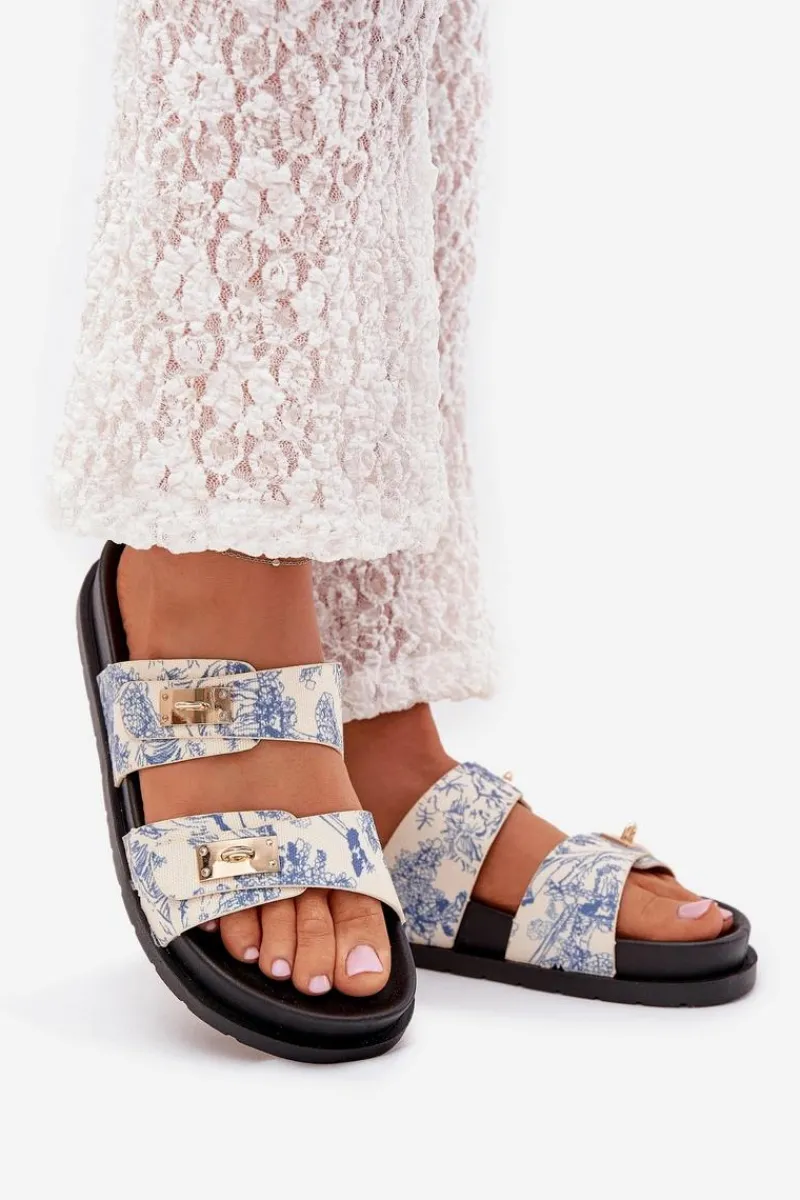 Hot Boto Wzorzyste Klapki Damskie Na Platformie e Sorina Niebieski