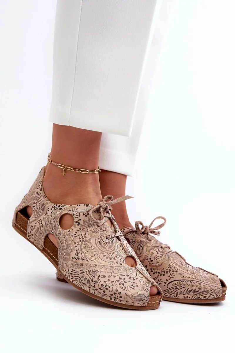 Discount Maciejka Wzorzyste Półbuty Damskie Z Wycięciami 06431-02 Beżowe