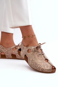 Discount Maciejka Wzorzyste Półbuty Damskie Z Wycięciami 06431-02 Beżowe