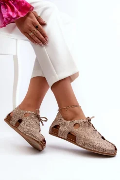 Discount Maciejka Wzorzyste Półbuty Damskie Z Wycięciami 06431-02 Beżowe