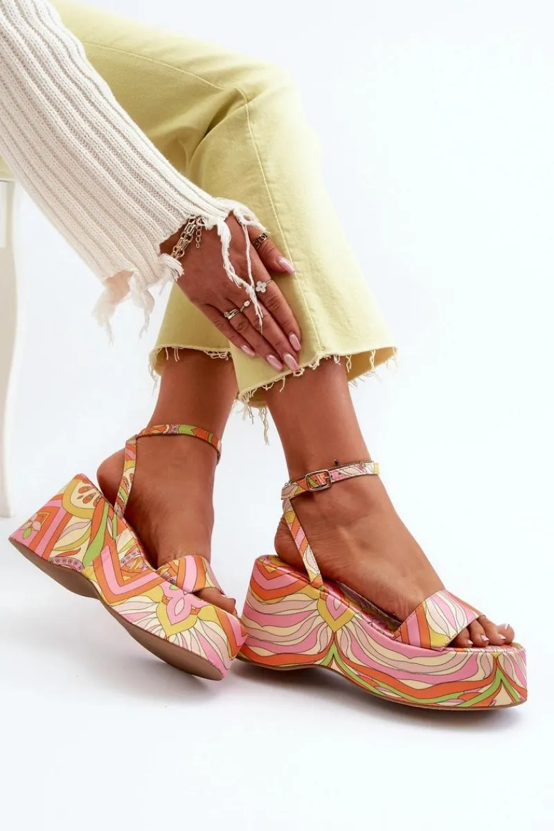 Wzorzyste Sandały Na Platformie I Koturnie Multikolor Wiandia Damskie Sandały Na Koturnie