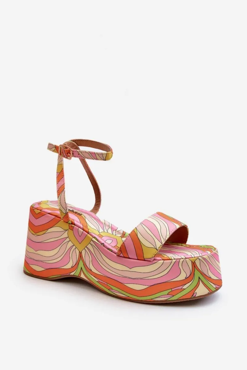 Wzorzyste Sandały Na Platformie I Koturnie Multikolor Wiandia Damskie Sandały Na Koturnie