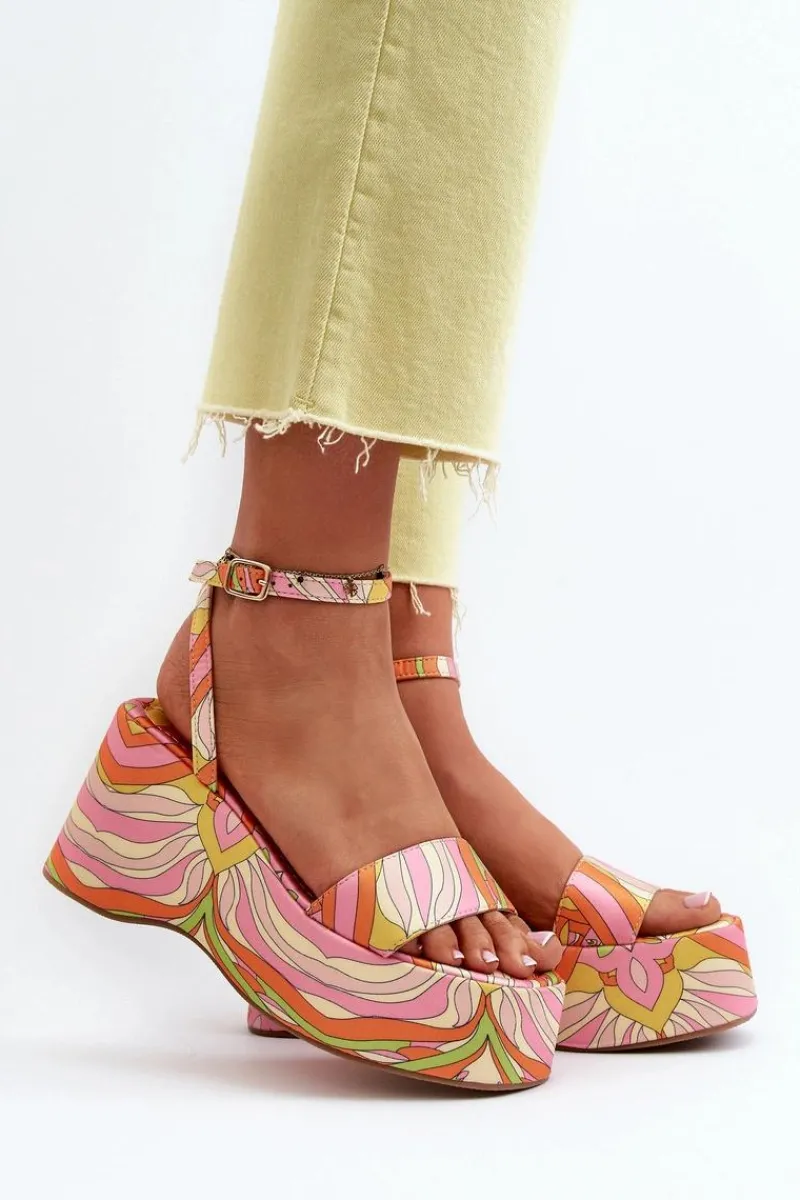 Wzorzyste Sandały Na Platformie I Koturnie Multikolor Wiandia Damskie Sandały Na Koturnie