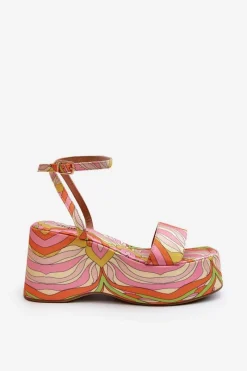 Wzorzyste Sandały Na Platformie I Koturnie Multikolor Wiandia Damskie Sandały Na Koturnie