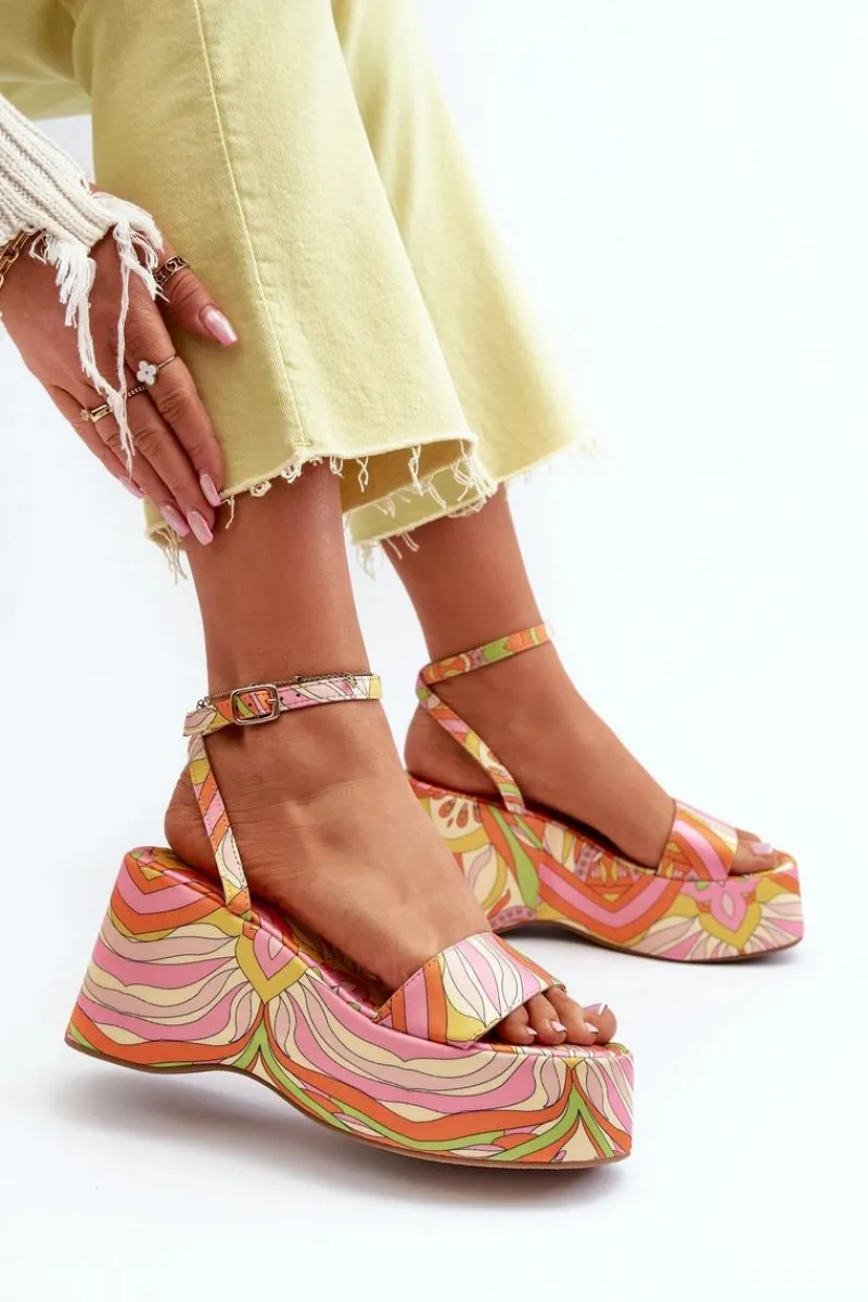 Wzorzyste Sandały Na Platformie I Koturnie Multikolor Wiandia Damskie Sandały Na Koturnie