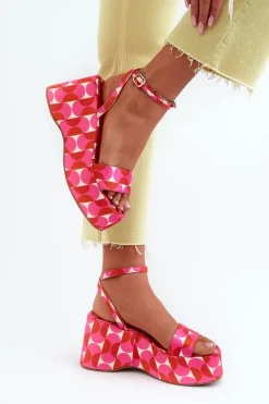Boto Wzorzyste Sandały Na Platformie I Koturnie Fuksja Wiandia
