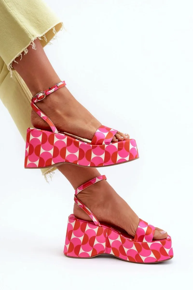 Boto Wzorzyste Sandały Na Platformie I Koturnie Fuksja Wiandia