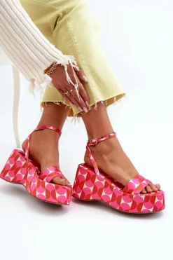 Boto Wzorzyste Sandały Na Platformie I Koturnie Fuksja Wiandia