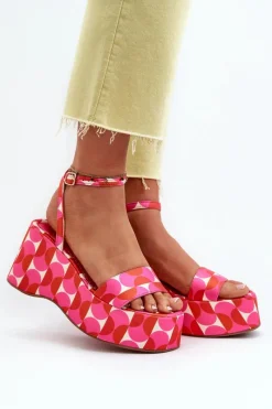 Boto Wzorzyste Sandały Na Platformie I Koturnie Fuksja Wiandia
