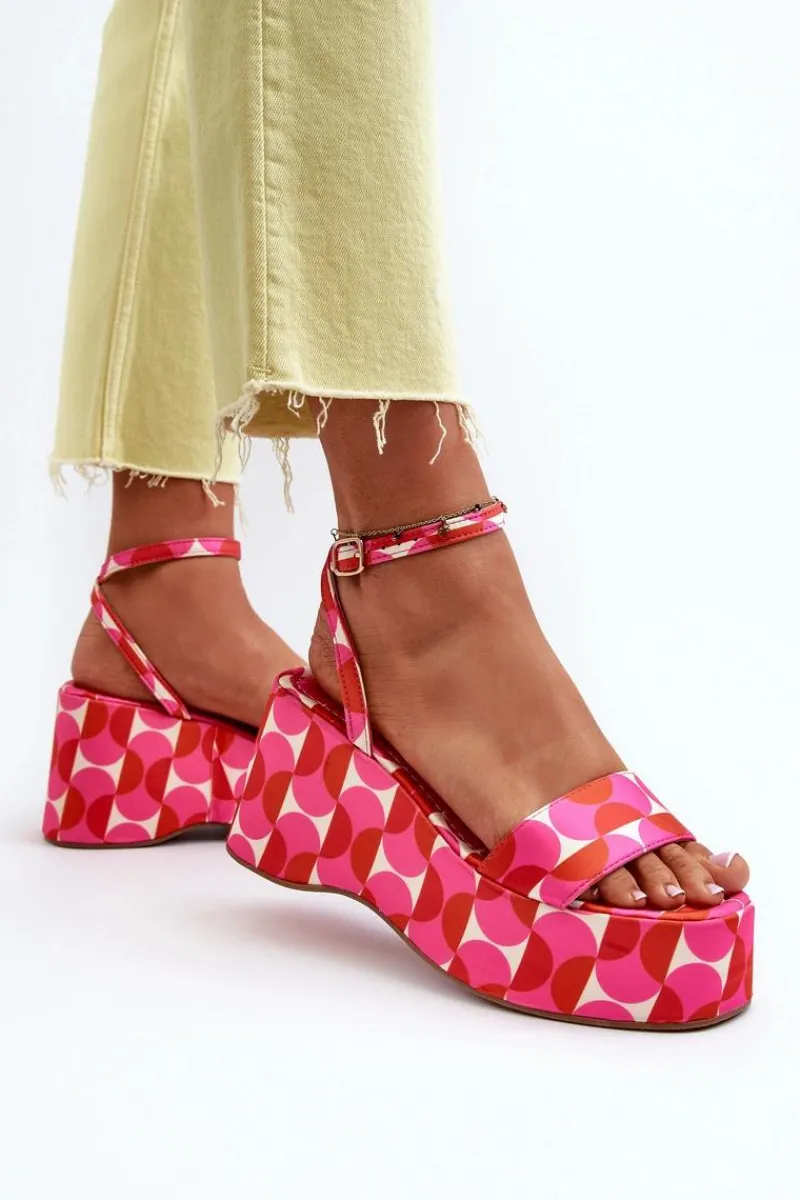 Boto Wzorzyste Sandały Na Platformie I Koturnie Fuksja Wiandia
