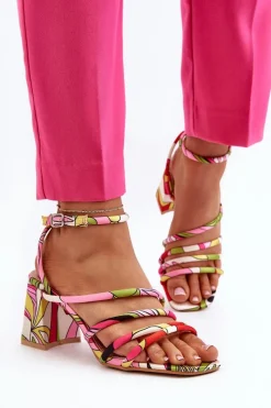 Wzorzyste Sandały Na Słupku Multikolor Jenglla Damskie Sandały Na Obcasie