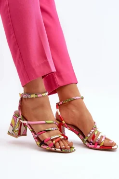 Wzorzyste Sandały Na Słupku Multikolor Jenglla Damskie Sandały Na Obcasie