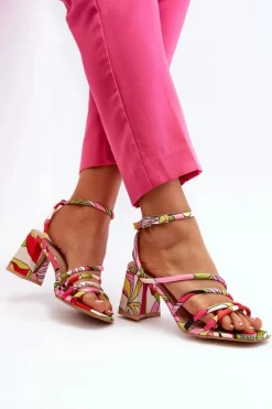 Wzorzyste Sandały Na Słupku Multikolor Jenglla Damskie Sandały Na Obcasie