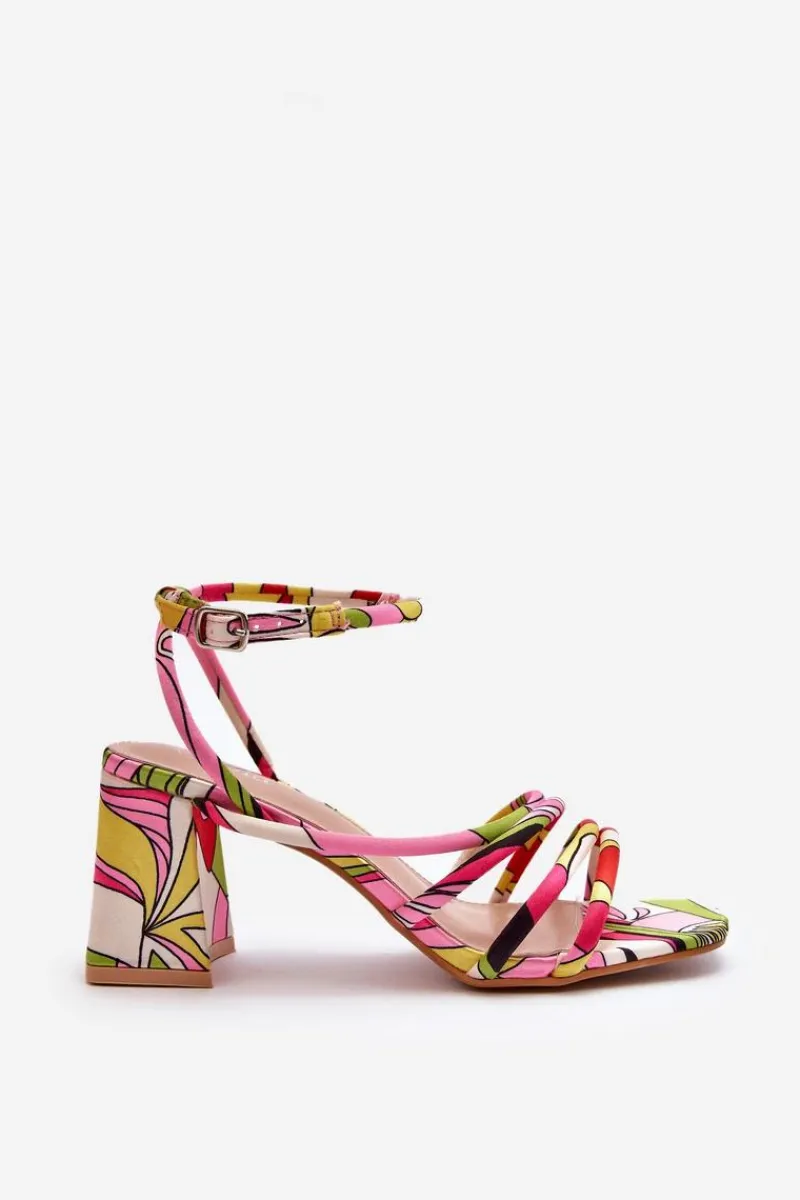 Wzorzyste Sandały Na Słupku Multikolor Jenglla Damskie Sandały Na Obcasie