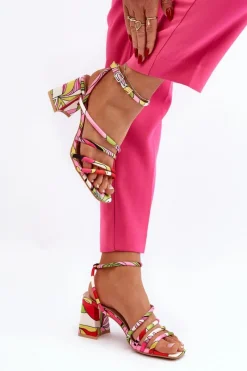 Wzorzyste Sandały Na Słupku Multikolor Jenglla Damskie Sandały Na Obcasie