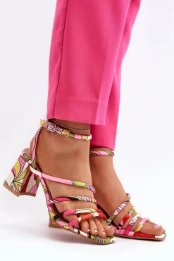 Wzorzyste Sandały Na Słupku Multikolor Jenglla Damskie Sandały Na Obcasie