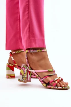 Wzorzyste Sandały Na Słupku Multikolor Jenglla Damskie Sandały Na Obcasie