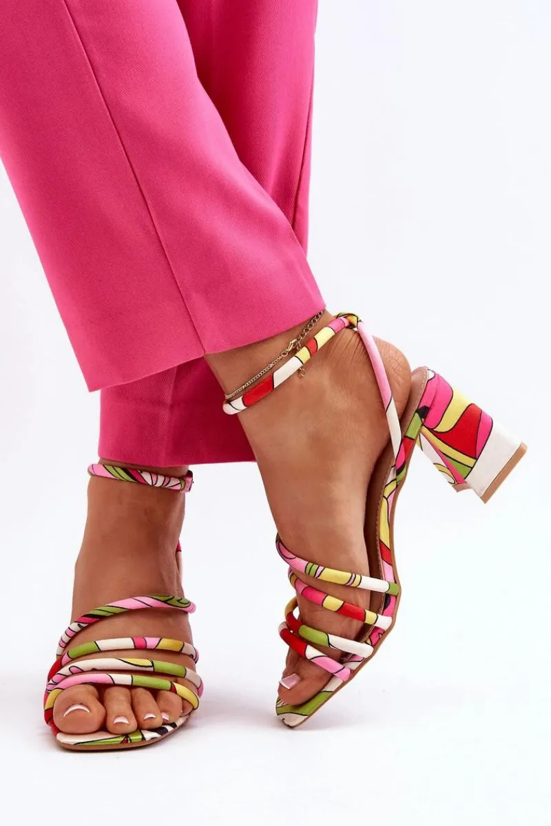 Wzorzyste Sandały Na Słupku Multikolor Jenglla Damskie Sandały Na Obcasie