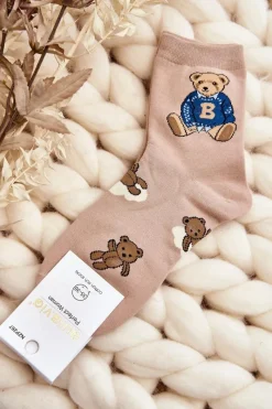 Discount Wzorzyste Skarpety Damskie Z Misiami Beżowe Skarpetki|Skarpetki
