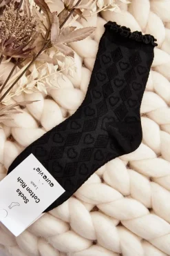 Skarpetki|Skarpetki>Aura.via Wzorzyste Skarpety Damskie Czarne Wzór 2