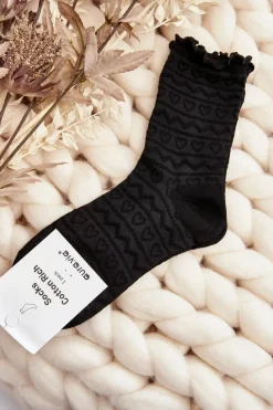 Hot Aura.via Wzorzyste Skarpety Damskie Czarne Wzór 1