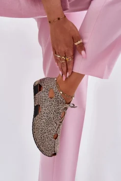 Outlet Wzorzyste Skórzane Botki 03426-49 Panterka Damskie Sandały Płaskie|Botki Wiosenne