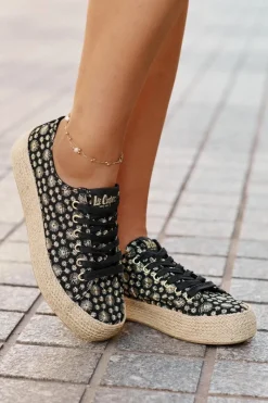 Trampki Damskie Niskie>Lee Cooper Wzorzyste Trampki Damskie Na Platformie Z Plecionką LCW-25-08-3647L Czarne Czarny