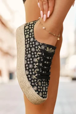 Trampki Damskie Niskie></noscript>Lee Cooper Wzorzyste Trampki Damskie Na Platformie Z Plecionką LCW-25-08-3647L Czarne Czarny