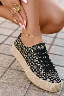 Trampki Damskie Niskie></noscript>Lee Cooper Wzorzyste Trampki Damskie Na Platformie Z Plecionką LCW-25-08-3647L Czarne Czarny