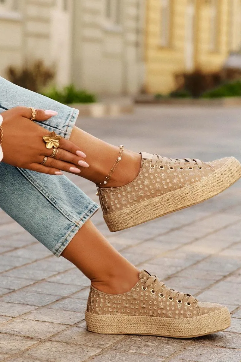 Lee Cooper Wzorzyste Trampki Damskie Na Platformie Z Plecionką LCW-25-08-3646L Khaki Beżowy