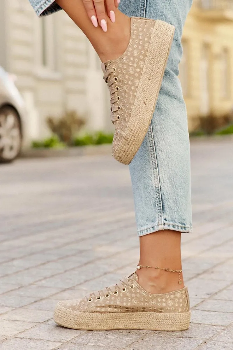 Lee Cooper Wzorzyste Trampki Damskie Na Platformie Z Plecionką LCW-25-08-3646L Khaki Beżowy