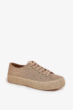 Lee Cooper Wzorzyste Trampki Damskie Na Platformie Z Plecionką LCW-25-08-3646L Khaki Beżowy