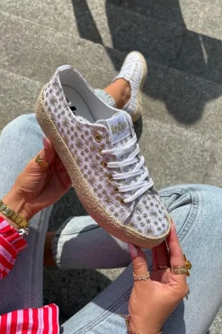 Trampki Damskie Niskie>Lee Cooper Wzorzyste Trampki Damskie Na Platformie Z Plecionką LCW-25-08-3648L Biało-Złote