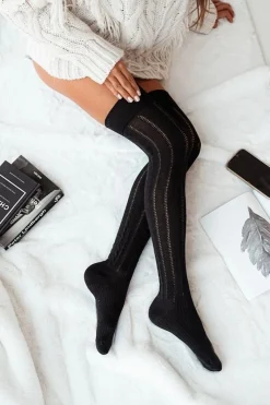 Skarpetki|Skarpetki>Milena Zakolanówki Damskie Ażurowe Warkocz Czarne