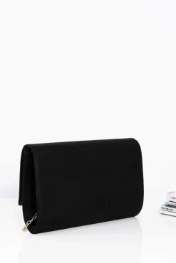 Discount Zamszowa Damska Kopertówka Na Złotym Łańcuszku Czarna Kopertówki