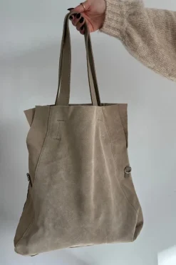 Zamszowa Torebka Shopper Jasnobeżowa Miraya Torebki Klasyczne