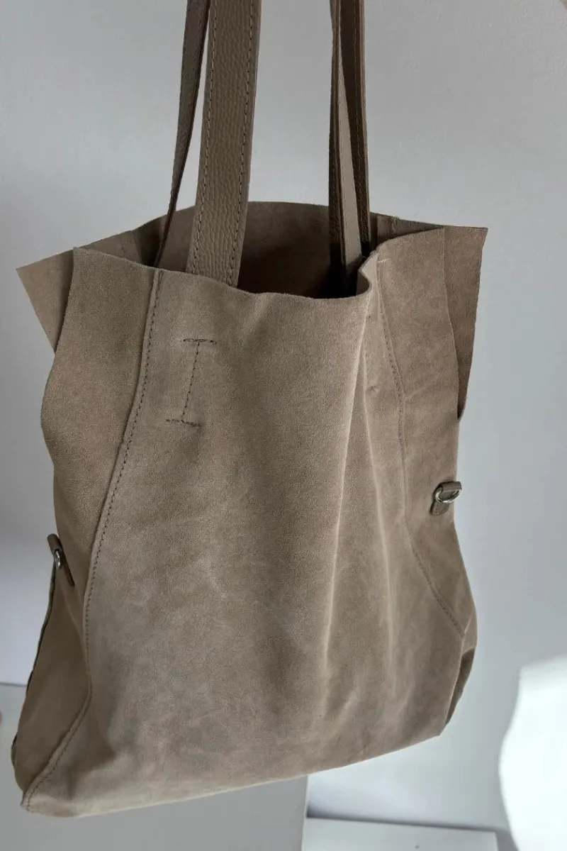 Zamszowa Torebka Shopper Jasnobeżowa Miraya Torebki Klasyczne