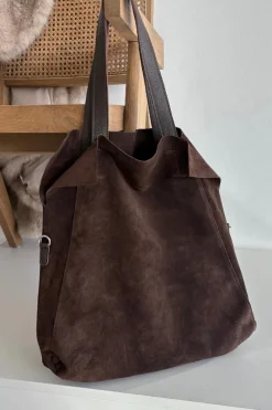 Torebki Klasyczne>Boto Zamszowa Torebka Shopper Czekoladowa Miraya Brązowy