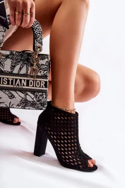 Hot Boto Zamszowe Ażurowe Botki Czarne Jenissa