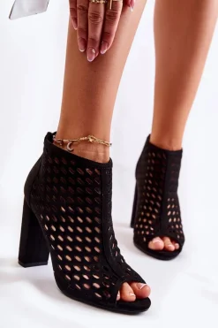 Hot Boto Zamszowe Ażurowe Botki Czarne Jenissa