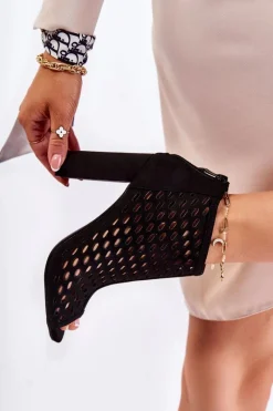 Hot Boto Zamszowe Ażurowe Botki Czarne Jenissa