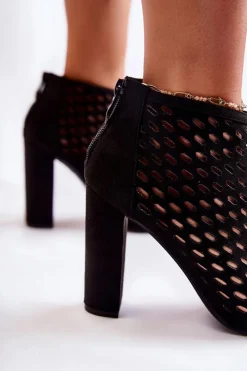 Hot Boto Zamszowe Ażurowe Botki Czarne Jenissa